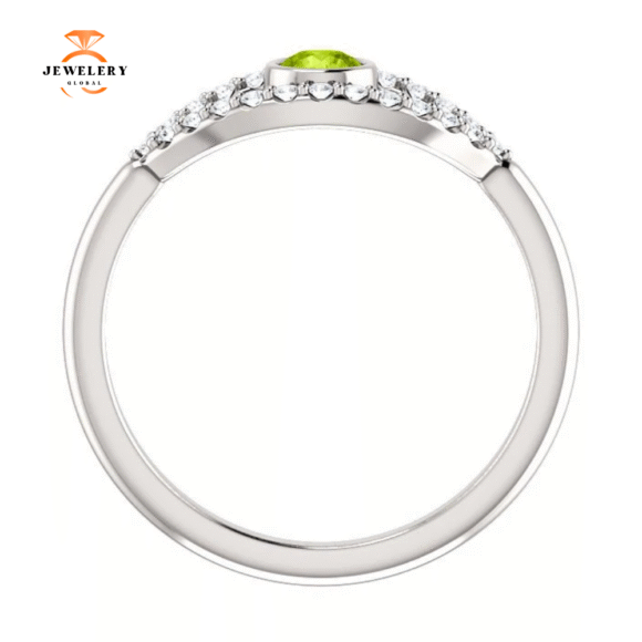 14KT GOLD 0.22 CT PERIDOT & 0.48 CTW WHITE SAPPHIRE EVIL EYE RING - Image 2