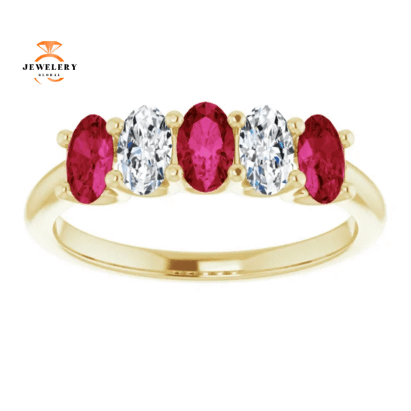 14KT GOLD 0.96 CTW RUBY & 0.50 CTW DIAMOND OVAL 5 STONE BAND - Image 12