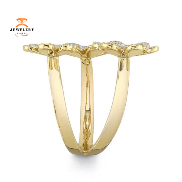 14KT GOLD 0.62 CTW PAVE DIAMOND 3 FLOWER RING - Image 6
