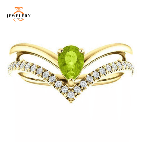 14KT GOLD 0.48 CT PERIDOT & 0.16 CTW DIAMOND NEGATIVE SPACE "V" RING - Image 10