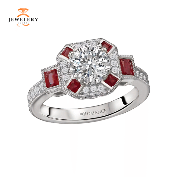 14KT 0.50 CTW RUBY & 1.25 CTW DIAMOND VINTAGE HALO RING