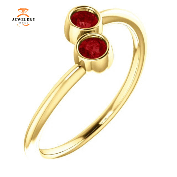 14KT GOLD .32 CTW GENUINE RUBY BEZEL-SET 2 STONE RING - Image 9