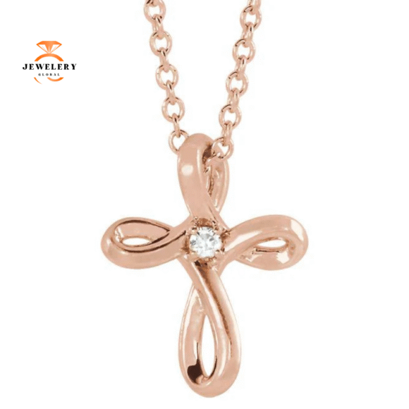 14KT GOLD PETITE .02 CTW DIAMOND CROSS 16-18" NECKLACE - Image 3