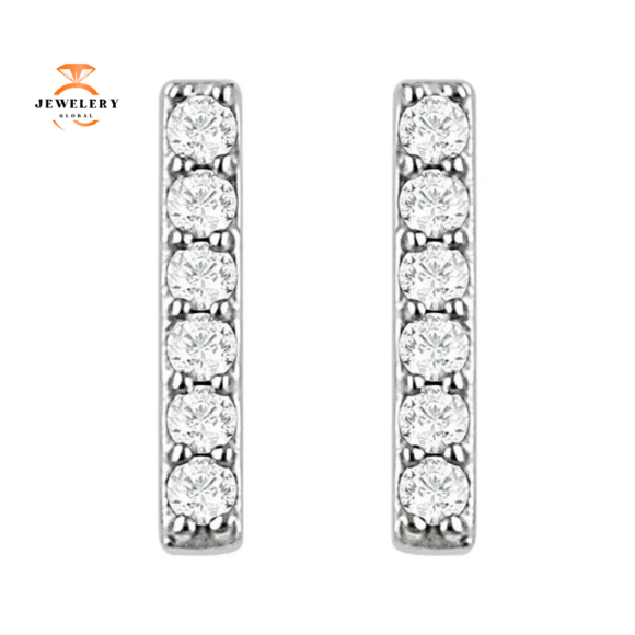 14KT Gold Vertical Bar 1/10 CTW Diamond Earrings - Image 4