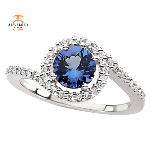14KT ROUND TANZANITE & DIAMOND RING