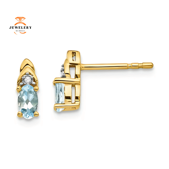 14KT GOLD 0.40 CARAT OVAL AQUAMARINE & DIAMOND EARRINGS - Image 3