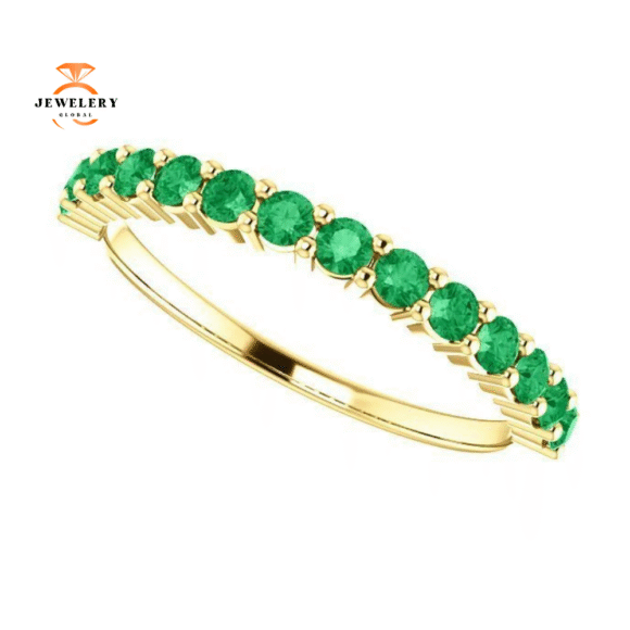 14KT GOLD 0.56 CTW ROUND EMERALD SHARED PRONG RING - Image 16