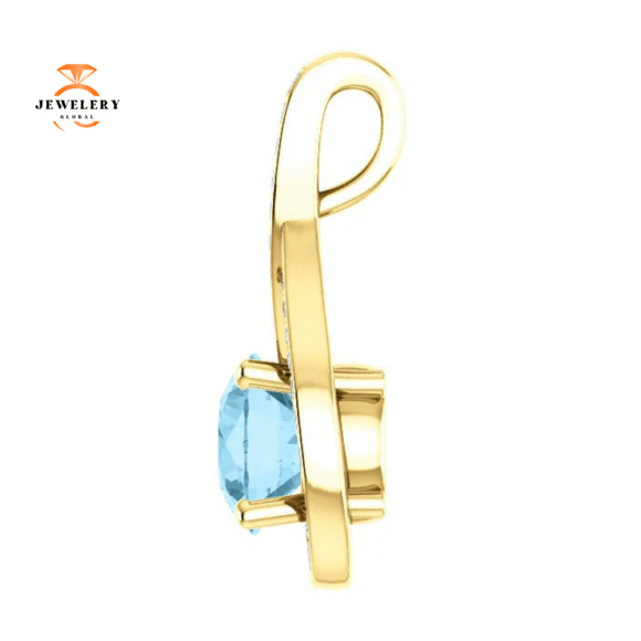 14KT GOLD 0.75 CT AQUAMARINE & .08 CTW DIAMOND DROP PENDANT - Image 3