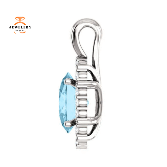 14KT GOLD 1.70 CT AQUAMARINE & .17 CTW DIAMOND OVAL HALO PENDANT - Image 6