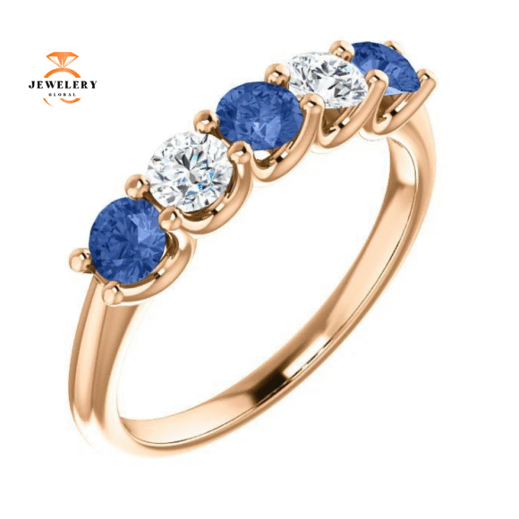 14KT GOLD 0.63 CTW SAPPHIRE & 0.30 CTW DIAMOND 5 STONE BAND