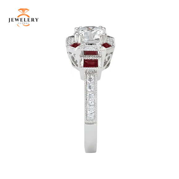 14KT 0.50 CTW RUBY & 1.25 CTW DIAMOND VINTAGE HALO RING - Image 3
