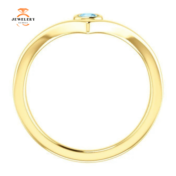 14KT GOLD 0.10 CT ROUND AQUAMARINE BEZEL-SET "V" RING - Image 4