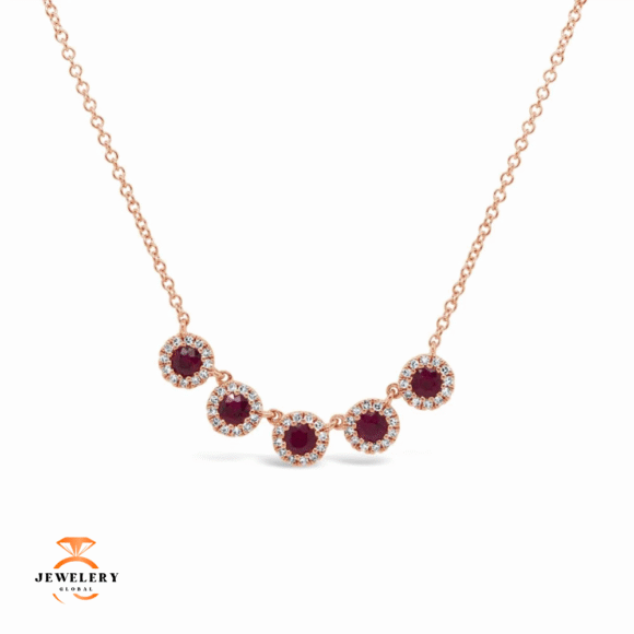 14KT GOLD 0.49 CTW RUBY & 0.16 CTW DIAMOND HALO NECKLACE - Image 3