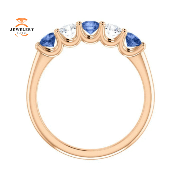 14KT GOLD 0.63 CTW SAPPHIRE & 0.30 CTW DIAMOND 5 STONE BAND - Image 2