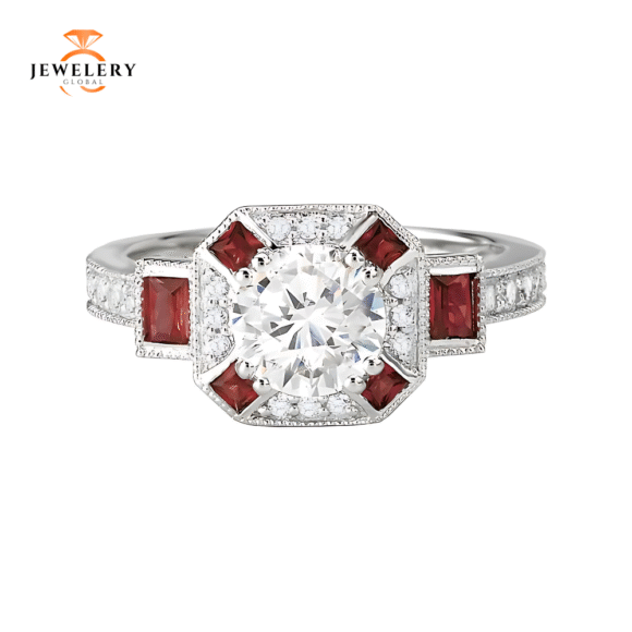 14KT 0.50 CTW RUBY & 1.25 CTW DIAMOND VINTAGE HALO RING - Image 2