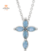 14KT GOLD 0.35 CTW MARQUISE AQUAMARINE PETITE CROSS NECKLACE