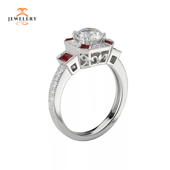 14KT 0.50 CTW RUBY & 1.25 CTW DIAMOND VINTAGE HALO RING - Image 4