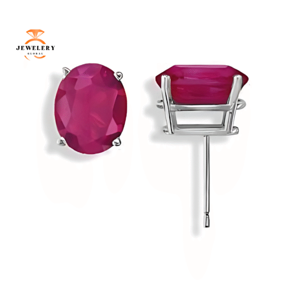 14KT GOLD 0.50 CARAT 5X3MM OVAL RUBY STUD EARRINGS