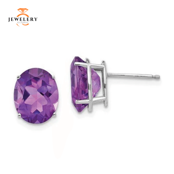 14KT GOLD OVAL AMETHYST EARRINGS - Image 3