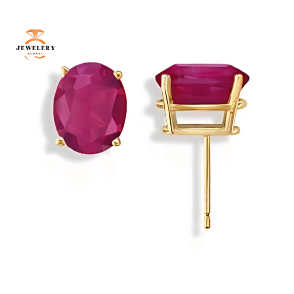 14KT GOLD 0.50 CARAT 5X3MM OVAL RUBY STUD EARRINGS - Image 2