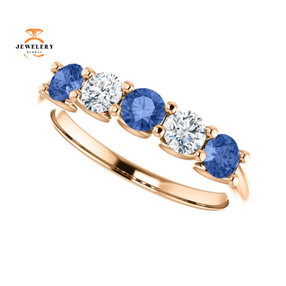 14KT GOLD 0.63 CTW SAPPHIRE & 0.30 CTW DIAMOND 5 STONE BAND - Image 5