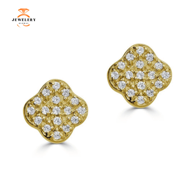 14KT GOLD 0.10 CTW DIAMOND CLOVER STUD EARRINGS
