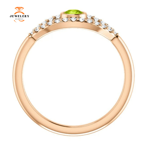 14KT GOLD 0.22 CT PERIDOT & 0.48 CTW WHITE SAPPHIRE EVIL EYE RING - Image 6