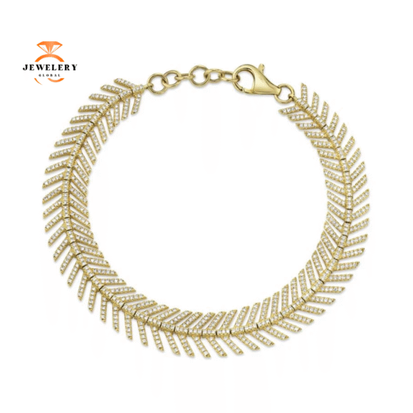 14KT GOLD 1.45 CTW DIAMOND FEATHER BRACELET - Image 3