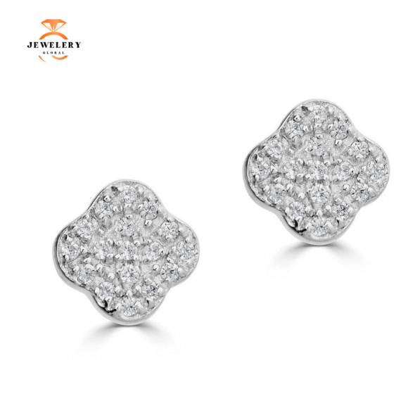 14KT GOLD 0.10 CTW DIAMOND CLOVER STUD EARRINGS - Image 2