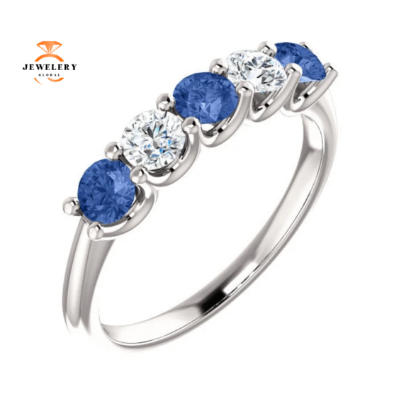 14KT GOLD 0.63 CTW SAPPHIRE & 0.30 CTW DIAMOND 5 STONE BAND - Image 12