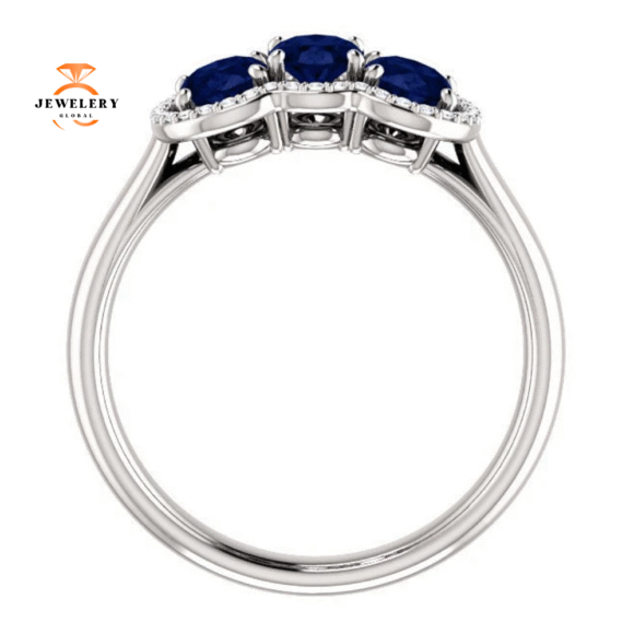14KT GOLD 2.10 CTW SAPPHIRE & 0.10 CTW DIAMOND 3 STONE OVAL HALO RING - Image 8