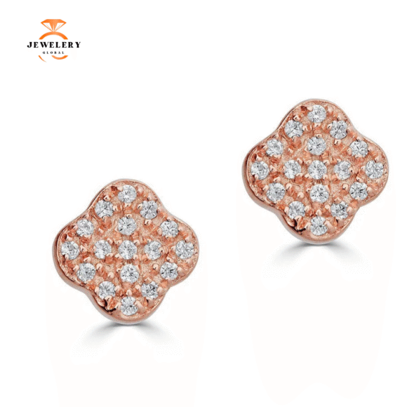 14KT GOLD 0.10 CTW DIAMOND CLOVER STUD EARRINGS - Image 3