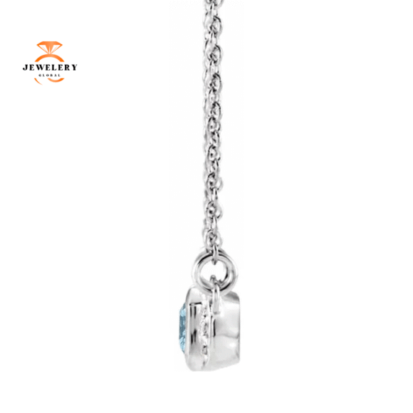 14KT GOLD 0.50 CT AQUAMARINE & .04 CTW DIAMOND NECKLACE - Image 2