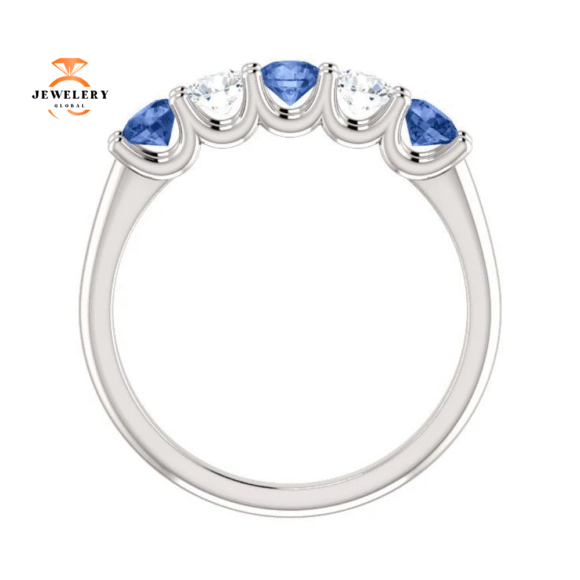14KT GOLD 0.63 CTW SAPPHIRE & 0.30 CTW DIAMOND 5 STONE BAND - Image 13