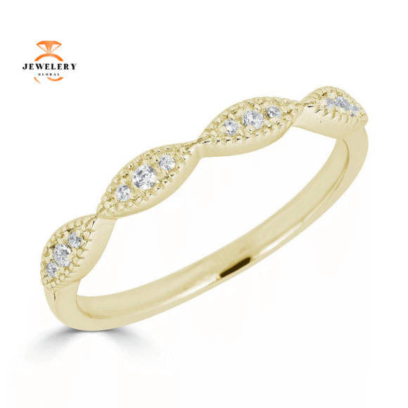 14KT GOLD 1/10 CTW DIAMOND BEAD MILGRAIN TWIST RING - Image 3