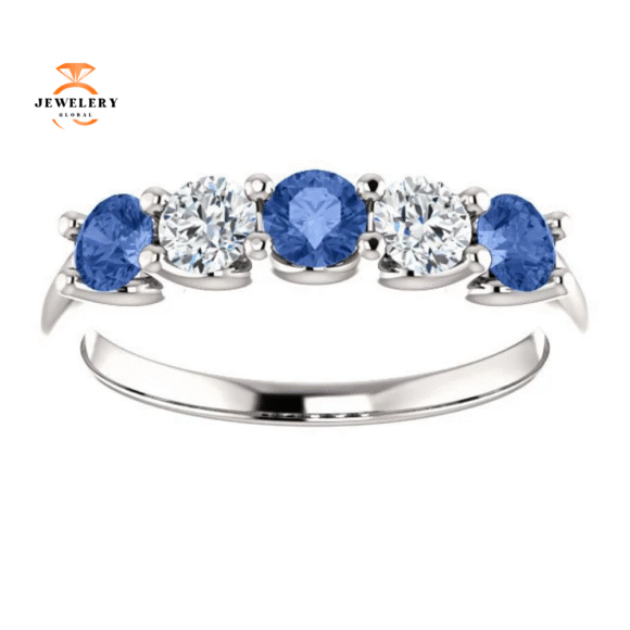 14KT GOLD 0.63 CTW SAPPHIRE & 0.30 CTW DIAMOND 5 STONE BAND - Image 14