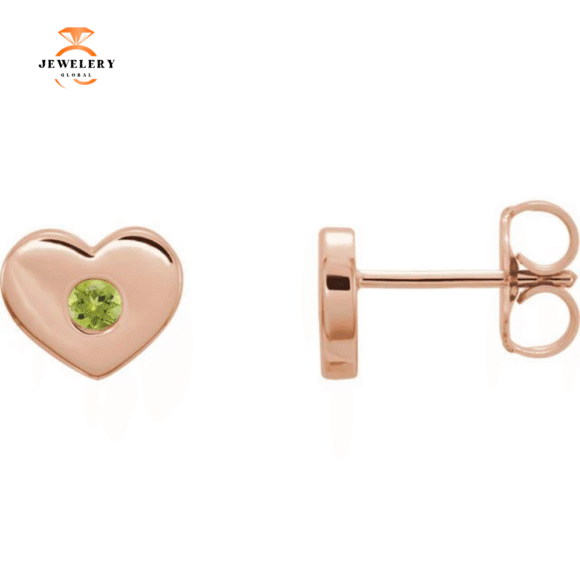 14KT GOLD 0.10 CTW ROUND PERIDOT HEART EARRINGS