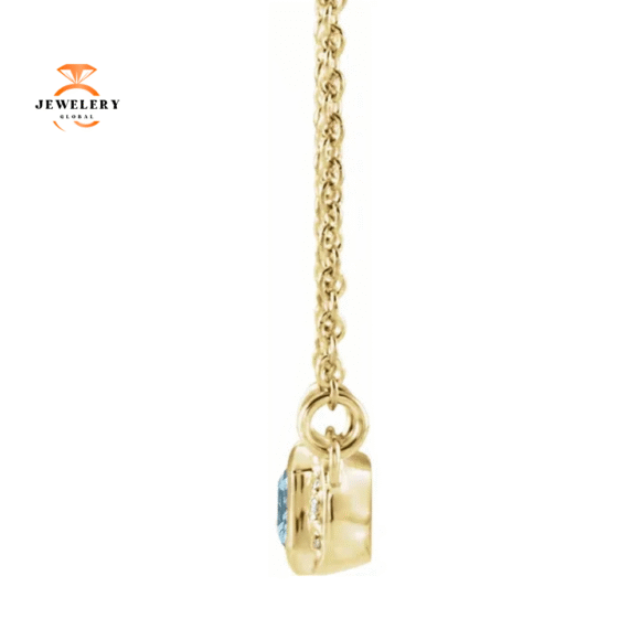 14KT GOLD 0.50 CT AQUAMARINE & .04 CTW DIAMOND NECKLACE - Image 4