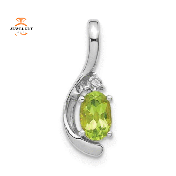 14KT GOLD DIAMOND AND OVAL PERIDOT PENDANT