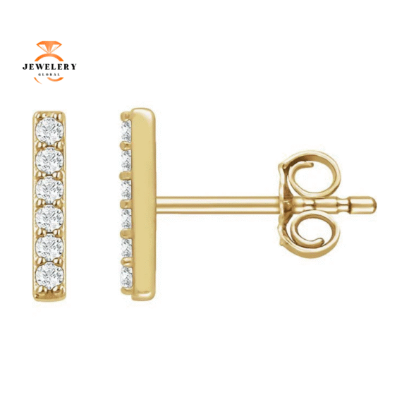 14KT Gold Vertical Bar 1/10 CTW Diamond Earrings - Image 5