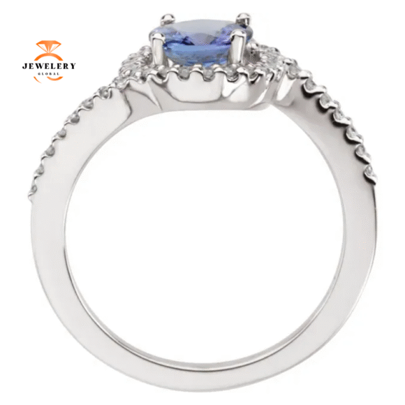 14KT ROUND TANZANITE & DIAMOND RING - Image 2