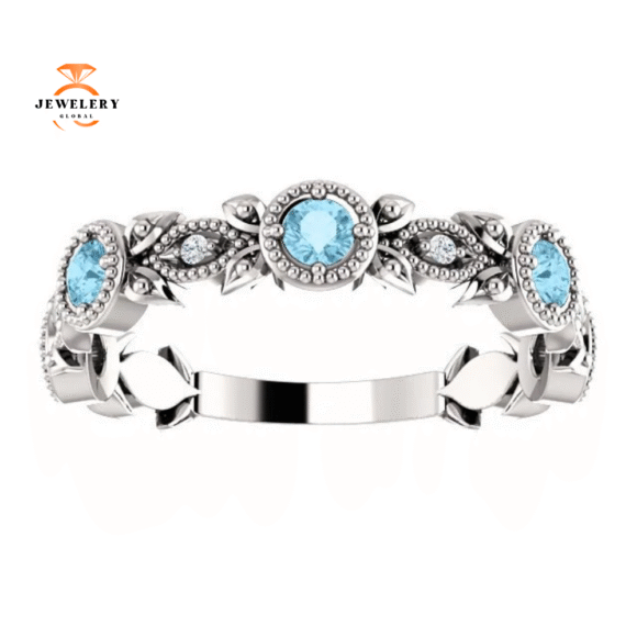 14KT GOLD 0.30 CTW AQUAMARINE & 0.03 CTW DIAMOND LEAF RING - Image 3