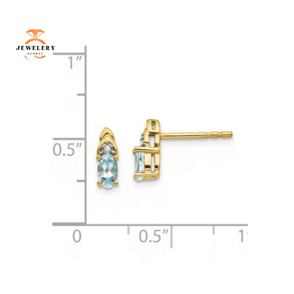 14KT GOLD 0.40 CARAT OVAL AQUAMARINE & DIAMOND EARRINGS - Image 4