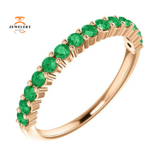 14KT GOLD 0.56 CTW ROUND EMERALD SHARED PRONG RING - Image 7