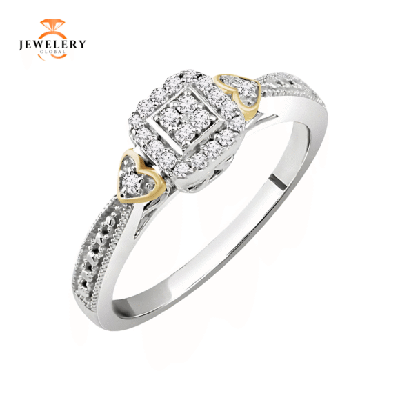 10KT WHITE & YELLOW 1/6 CTW DIAMOND SQUARE AND HEART PROMISE RING