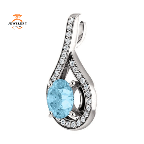 14KT GOLD 0.75 CT AQUAMARINE & .08 CTW DIAMOND DROP PENDANT - Image 5