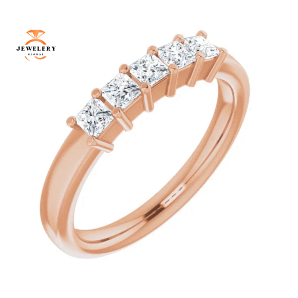 14KT Gold 1/2 CTW Princess Diamond 5 Stone Band - Image 9
