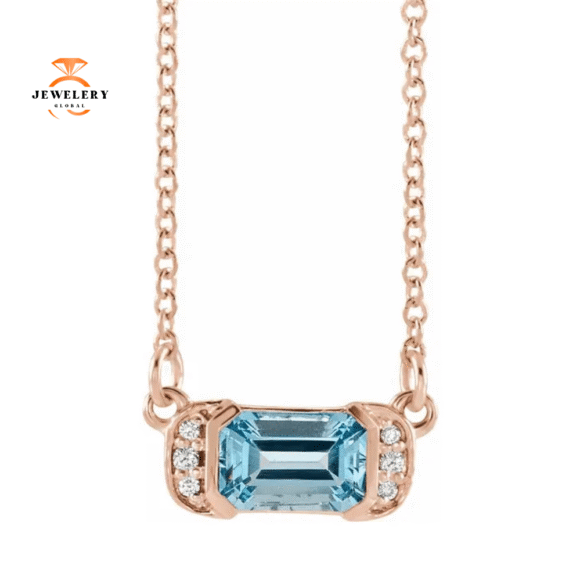 14KT GOLD 0.50 CT AQUAMARINE & .04 CTW DIAMOND NECKLACE - Image 5