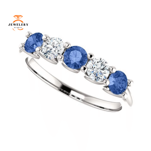 14KT GOLD 0.63 CTW SAPPHIRE & 0.30 CTW DIAMOND 5 STONE BAND - Image 16