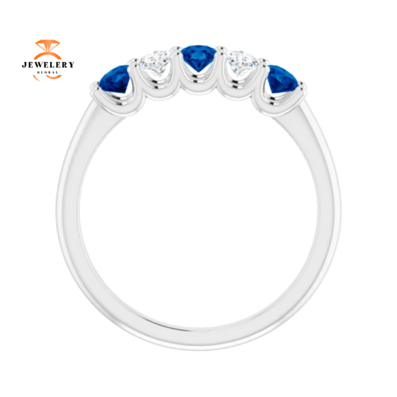 14KT GOLD 1.05 CTW SAPPHIRE & 0.50 CTW DIAMOND OVAL 5 STONE BAND - Image 2